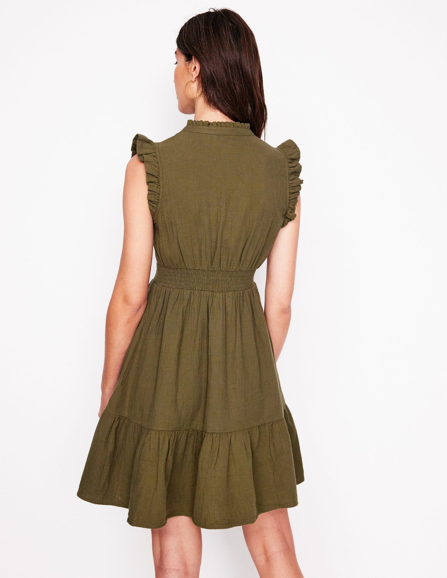 Boden Wren Double Cloth Short Dress - Woodland Green