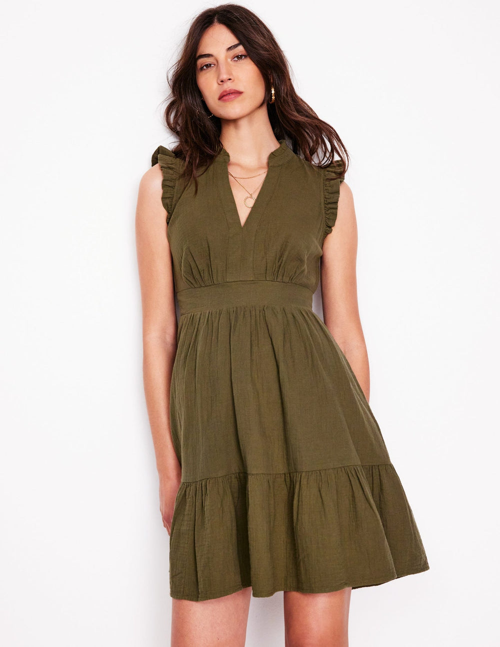 Boden Wren Double Cloth Short Dress - Woodland Green