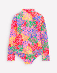 Boden Long - Sleeved Swimsuit - Pink Rainbow Leopard