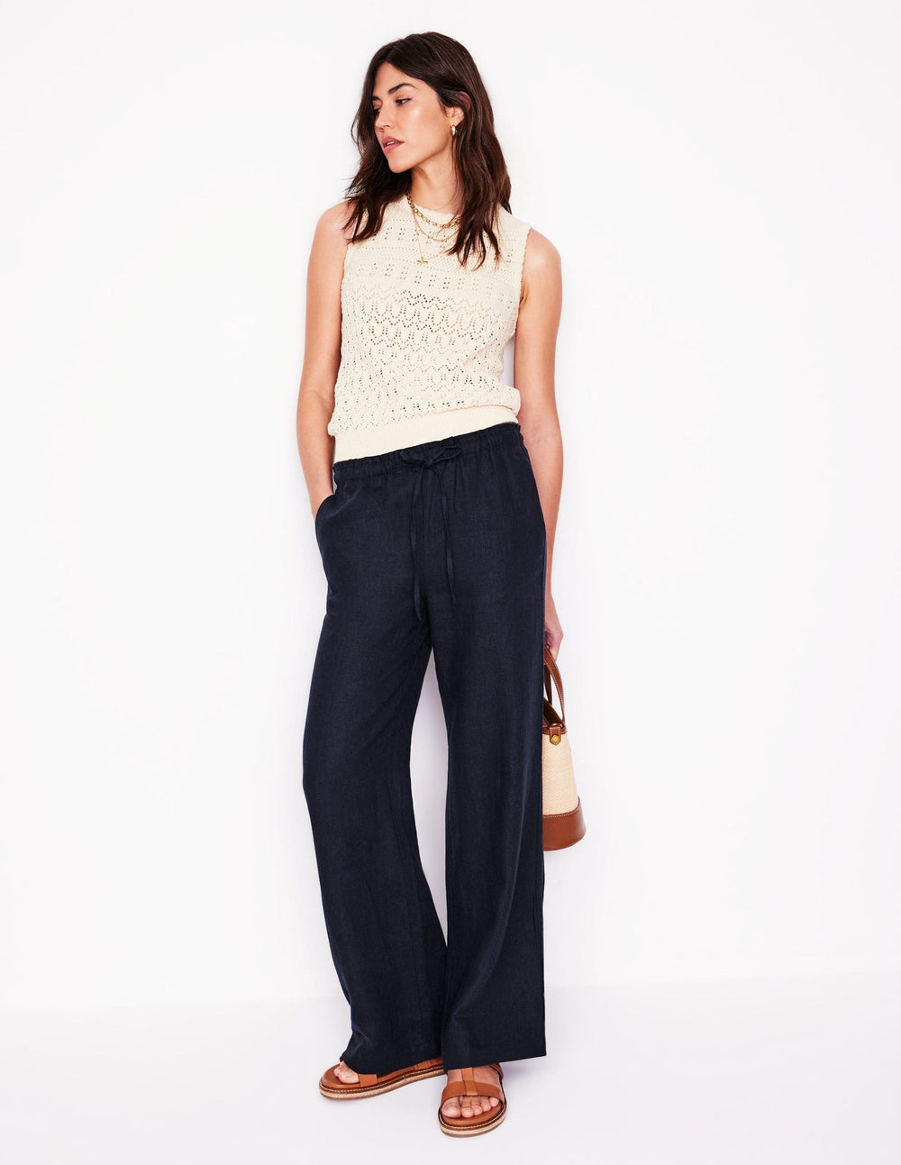 Boden Islington Linen Pants - Navy