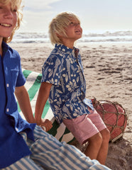 Boden Cotton Linen Shirt - Blue Parrot Palm