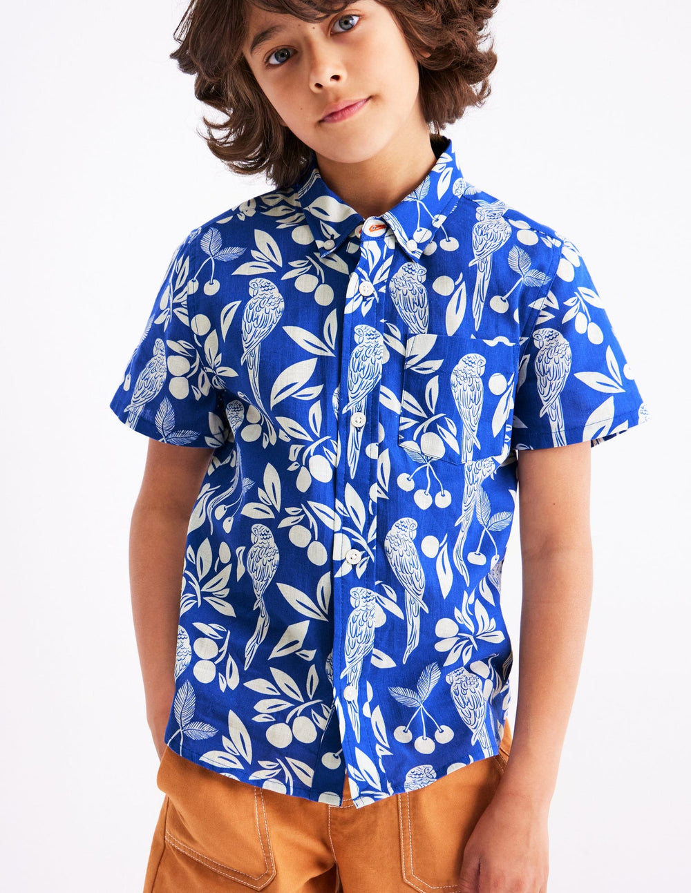 Boden Cotton Linen Shirt - Blue Parrot Palm