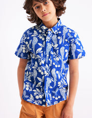 Boden Cotton Linen Shirt - Blue Parrot Palm