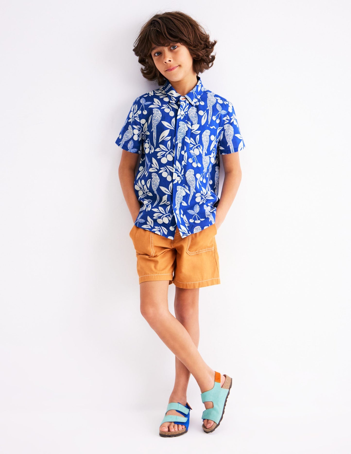 Boden Cotton Linen Shirt - Blue Parrot Palm