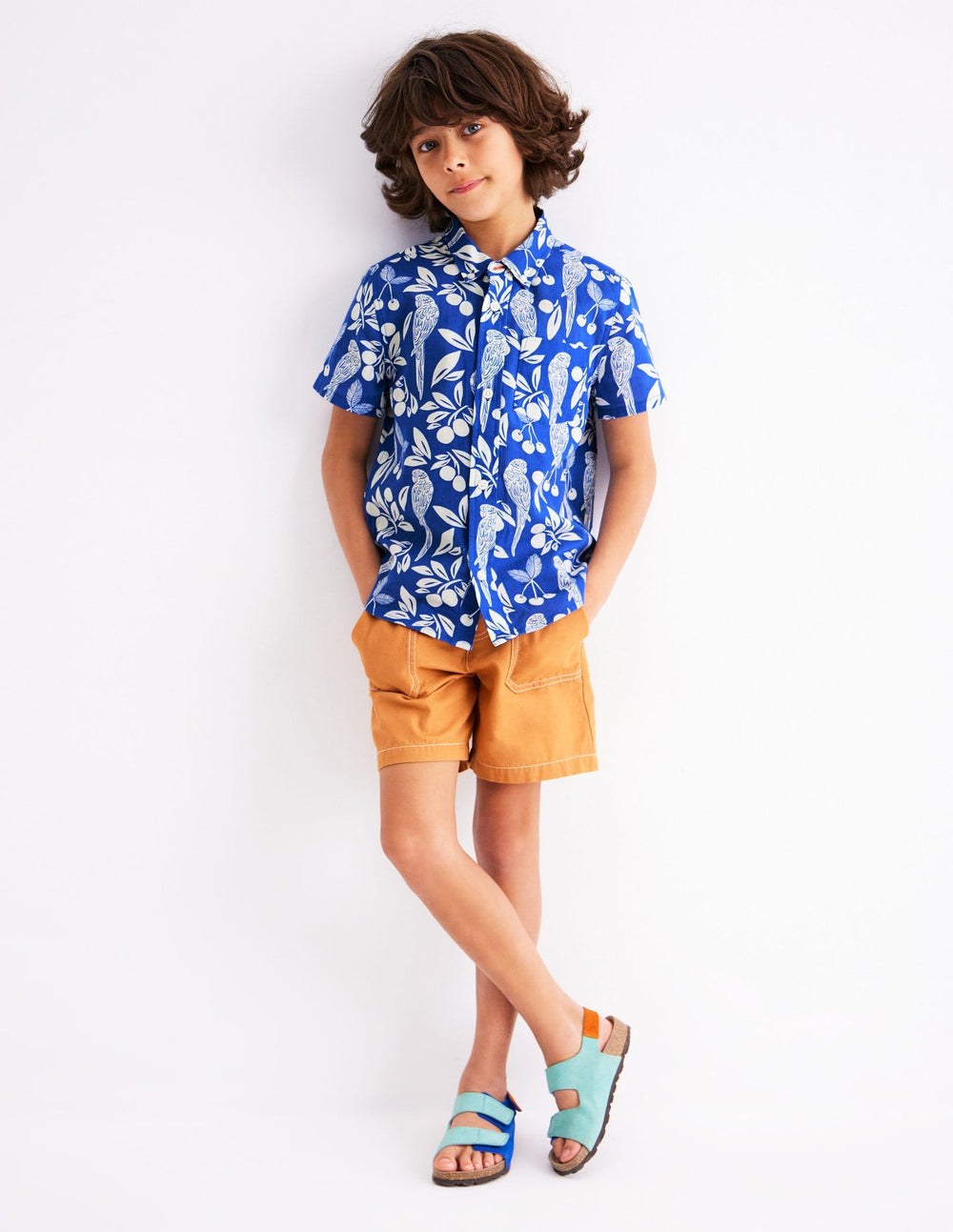 Boden Cotton Linen Shirt - Blue Parrot Palm