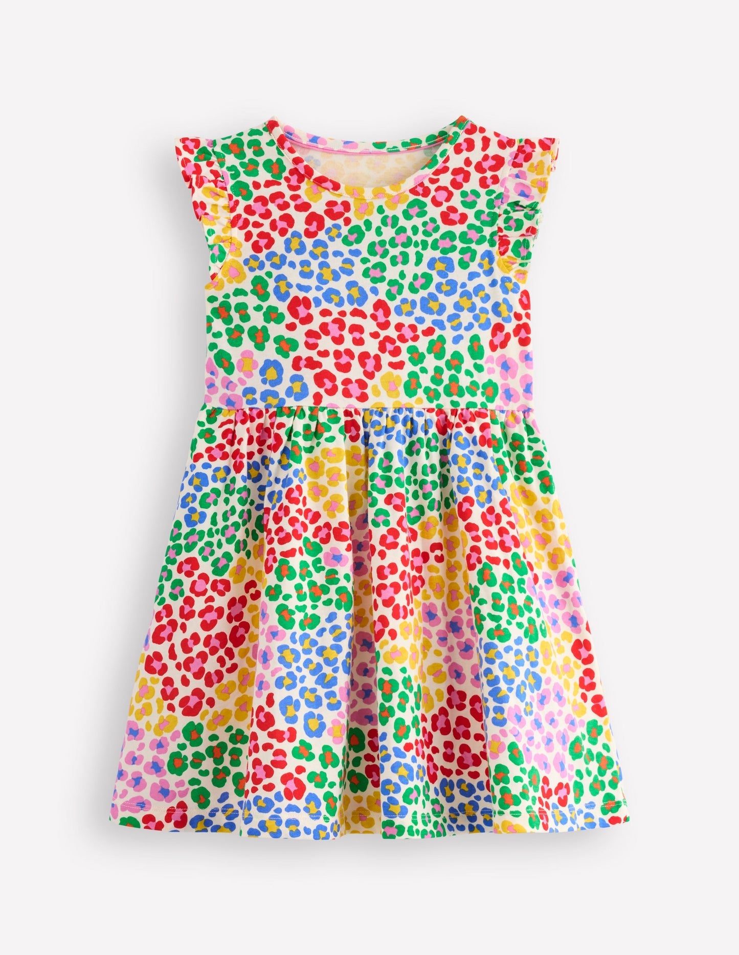 Boden Posie Frill Sleeve Dress - Multi Rainbow Leopard