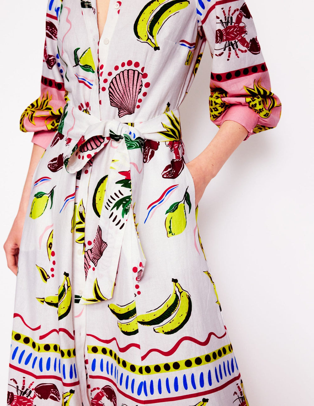 Boden Clara Linen Blend Shirt Dress - Multi, Tropical Bonanza