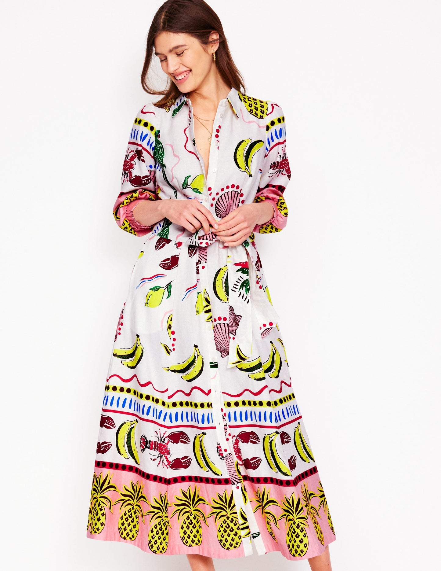 Boden Clara Linen Blend Shirt Dress - Multi, Tropical Bonanza