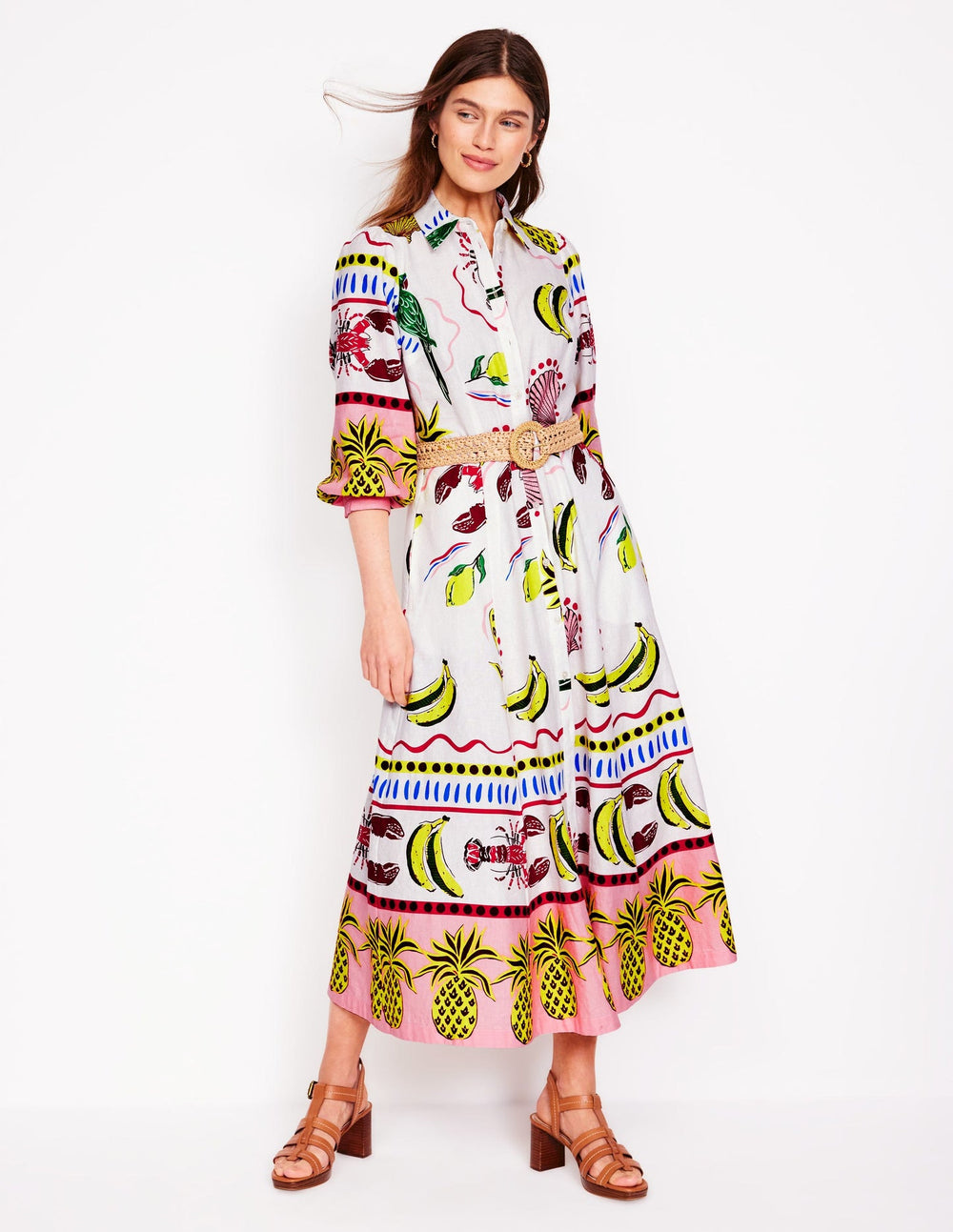 Boden Clara Linen Blend Shirt Dress - Multi, Tropical Bonanza