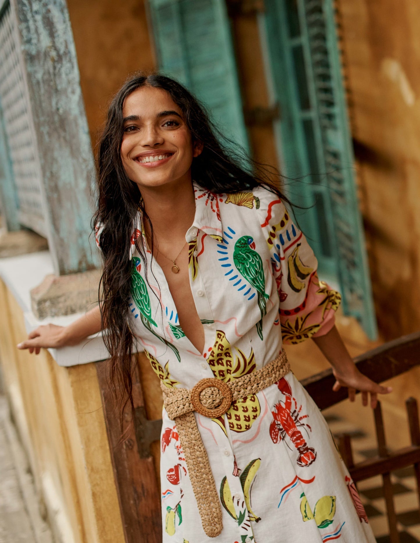 Boden Clara Linen Blend Shirt Dress - Multi, Tropical Bonanza