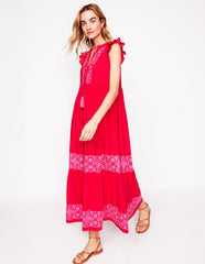 Boden Tie Neck Tier Dress - Poppy Red