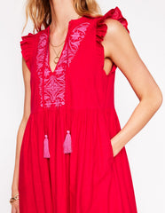 Boden Tie Neck Tier Dress - Poppy Red