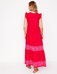 Boden Tie Neck Tier Dress - Poppy Red