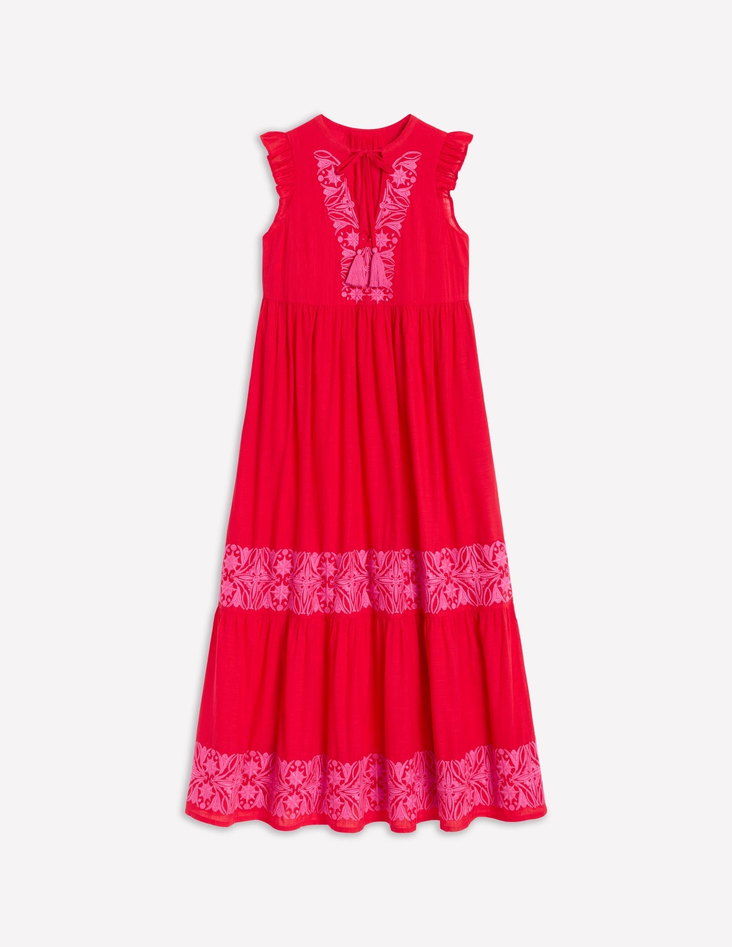 Boden Tie Neck Tier Dress - Poppy Red