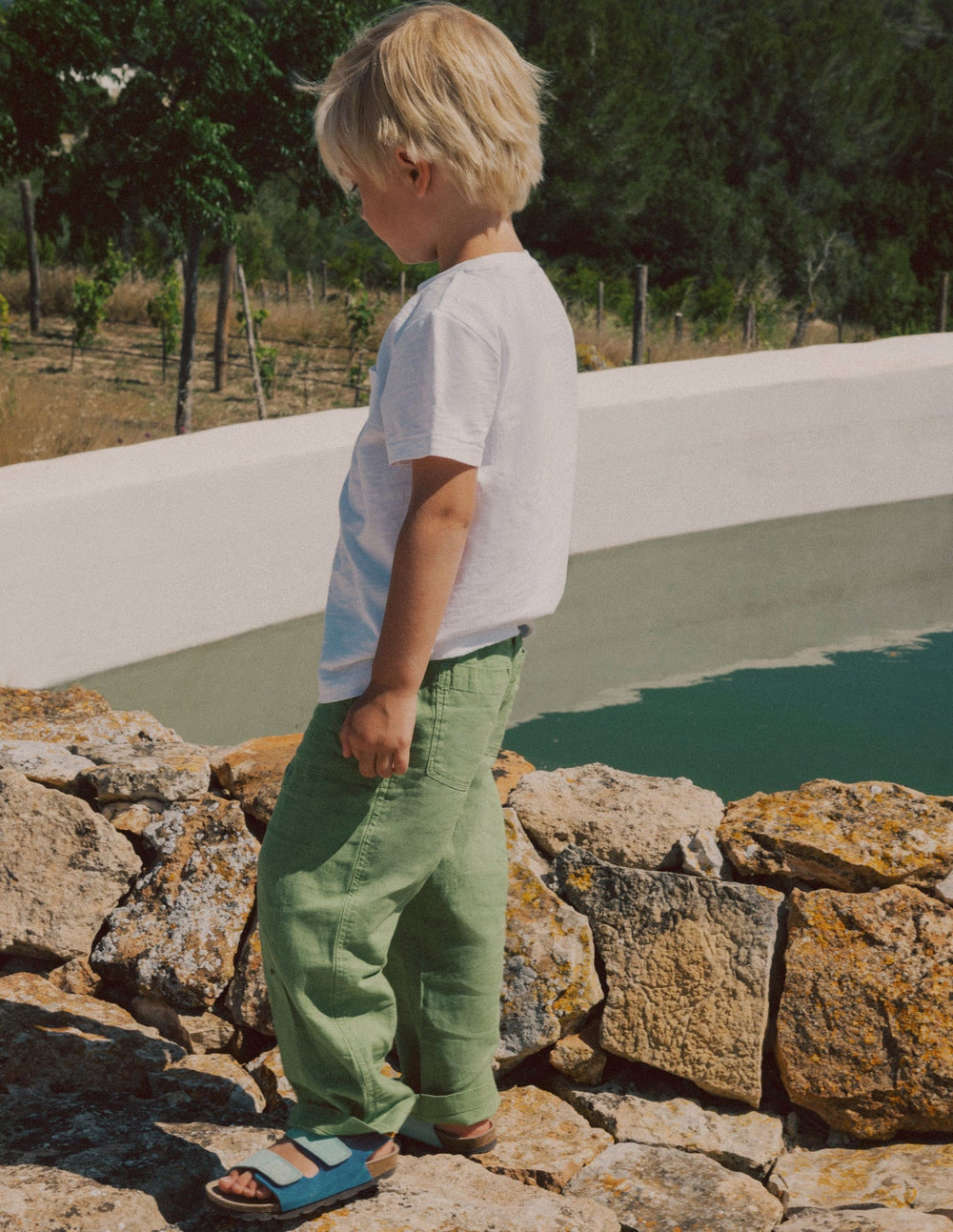 Boden Cotton Linen Pull - On Pants - Newt Green