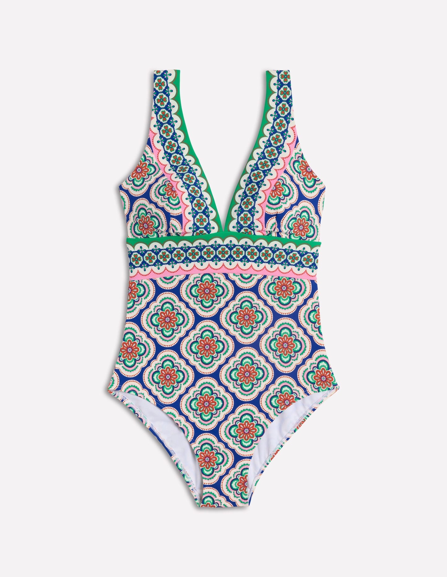 Boden Porto V - Neck Swimsuit - Bright Blue, Botanic Blush