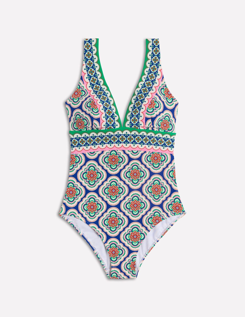 Boden Porto V - Neck Swimsuit - Bright Blue, Botanic Blush