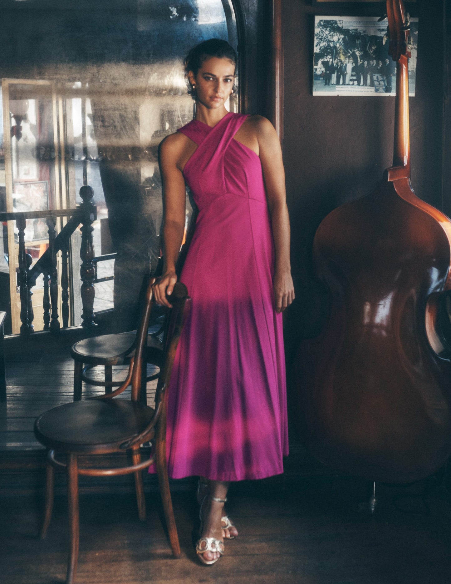 Boden Cross Front Ponte Dress - Fuchsia