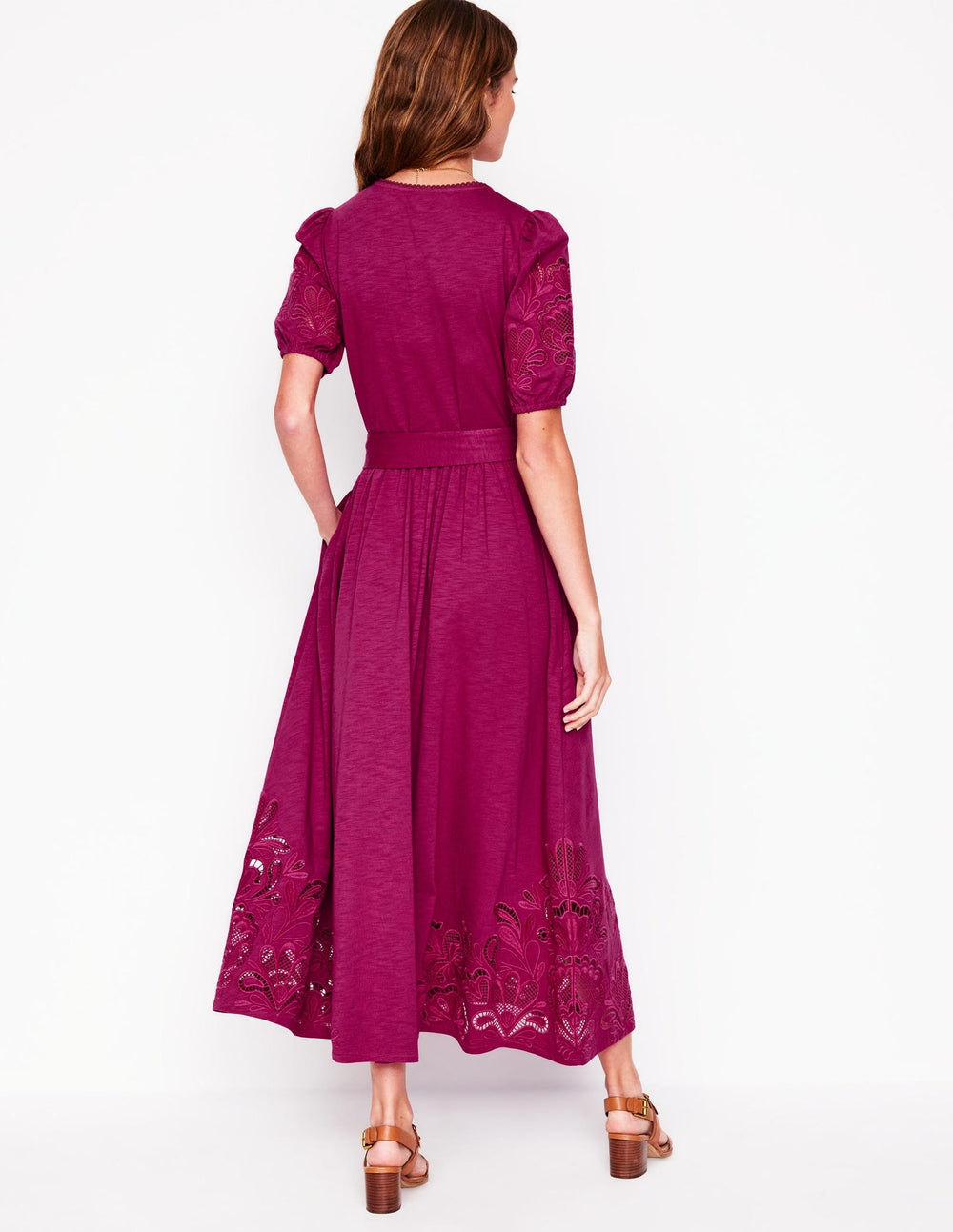 Boden Cutwork Detail Midi Dress - Rich Magenta