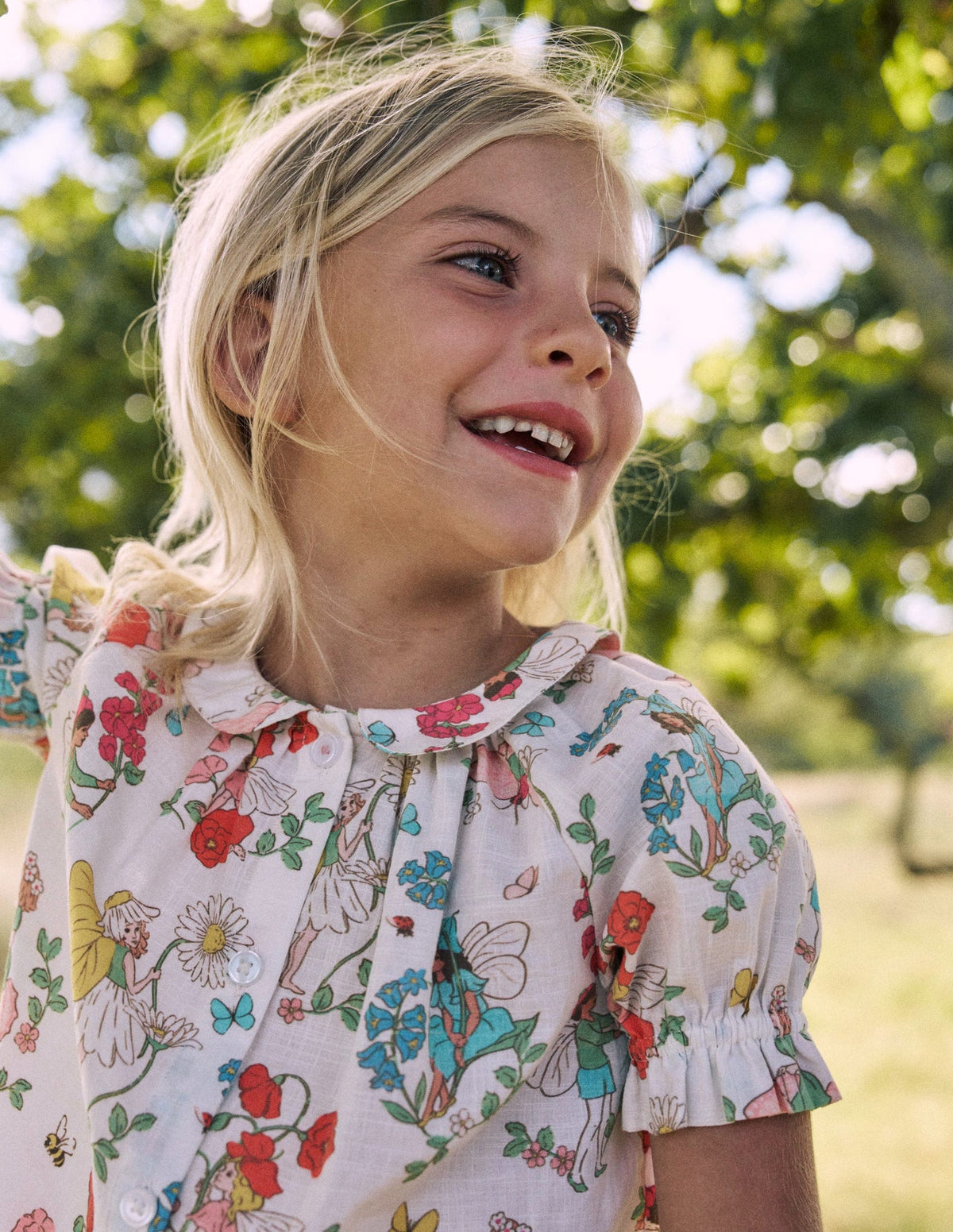 Boden Woven Collared Top - Soft Ivory Flower Fairy