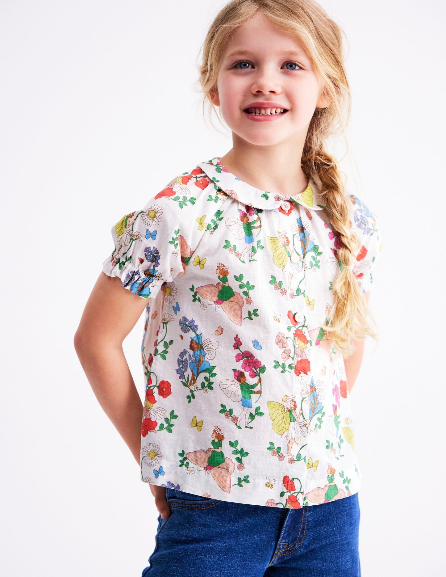 Boden Woven Collared Top - Soft Ivory Flower Fairy