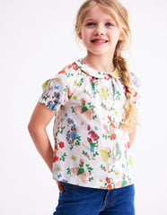 Boden Woven Collared Top - Soft Ivory Flower Fairy