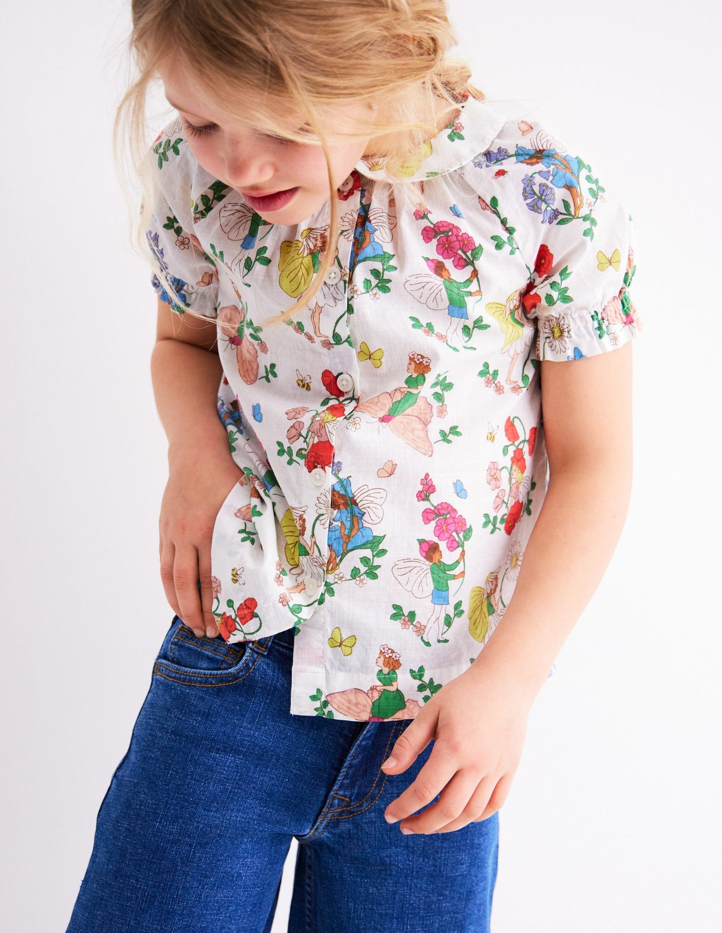 Boden Woven Collared Top - Soft Ivory Flower Fairy
