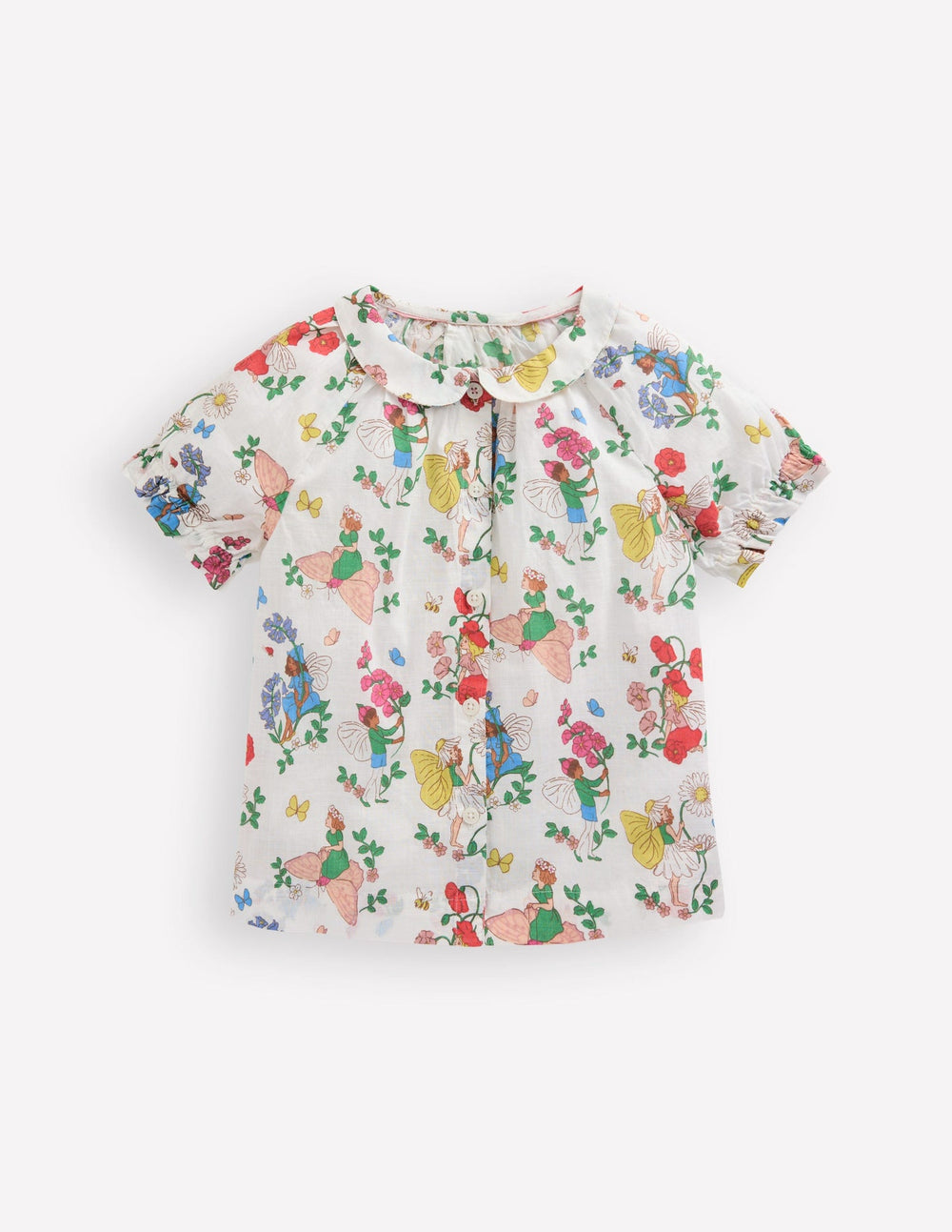 Boden Woven Collared Top - Soft Ivory Flower Fairy