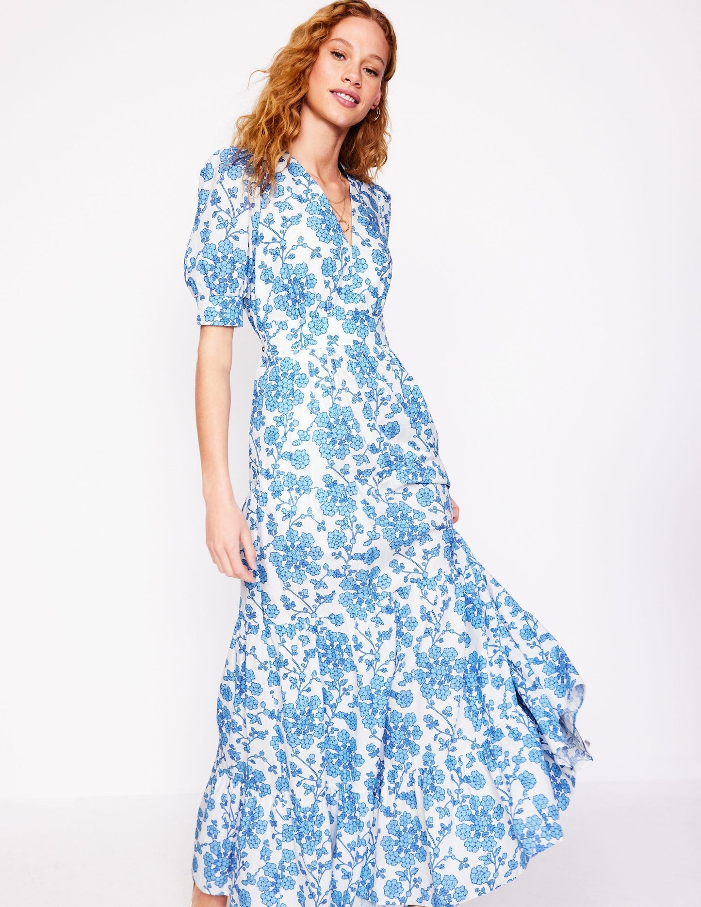 Boden Bella Puff Sleeve Maxi Dress - Ivory, Trailing Yarrow