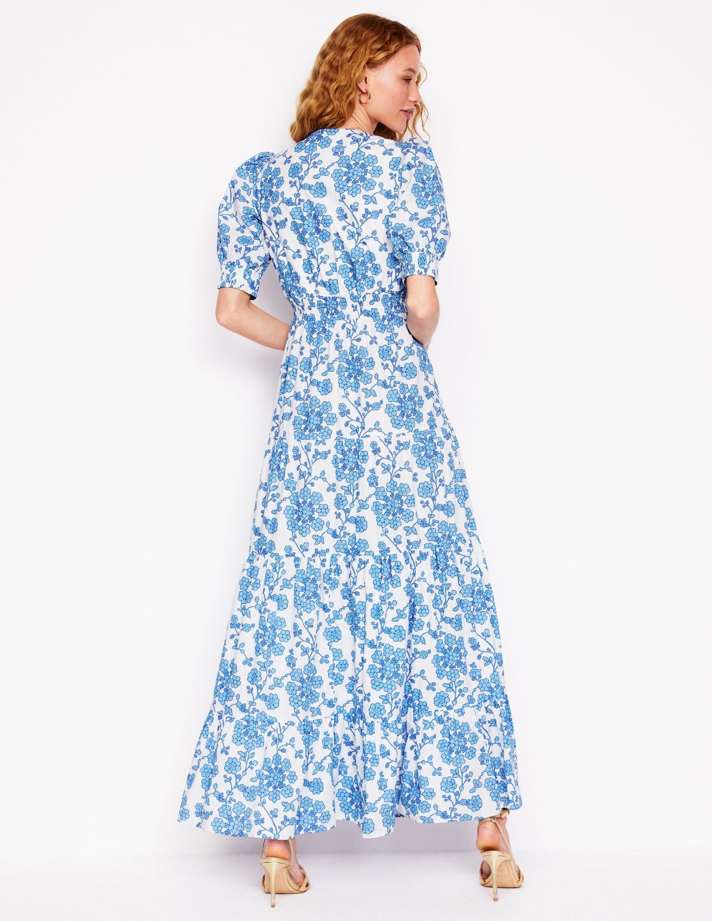 Boden Bella Puff Sleeve Maxi Dress - Ivory, Trailing Yarrow