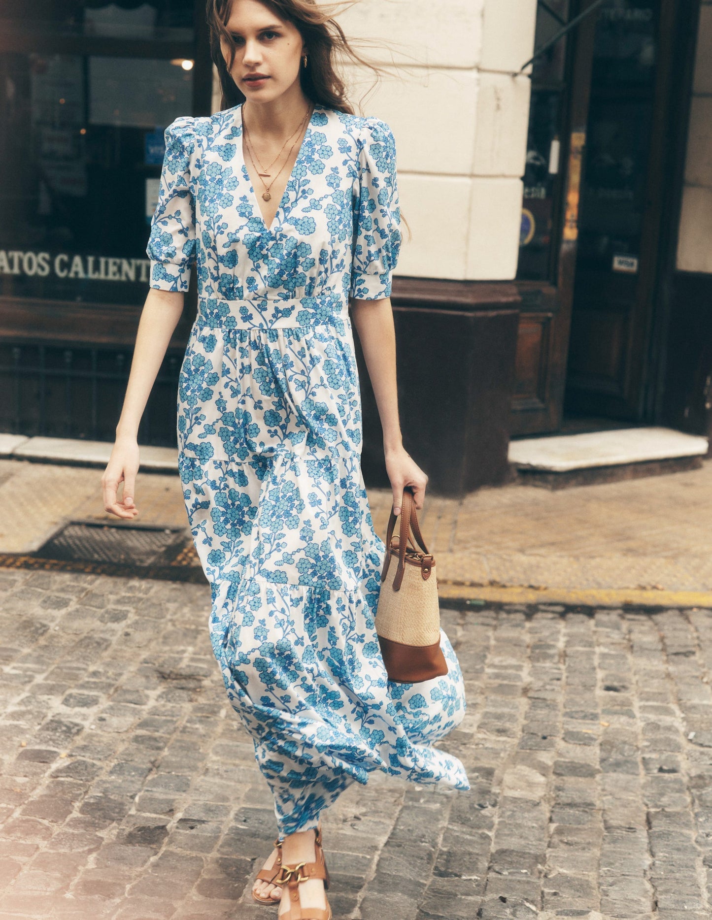Boden Bella Puff Sleeve Maxi Dress - Ivory, Trailing Yarrow