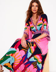 Boden Maya Kimono Jersey Maxi Dress - Multi, Paradise Parrot