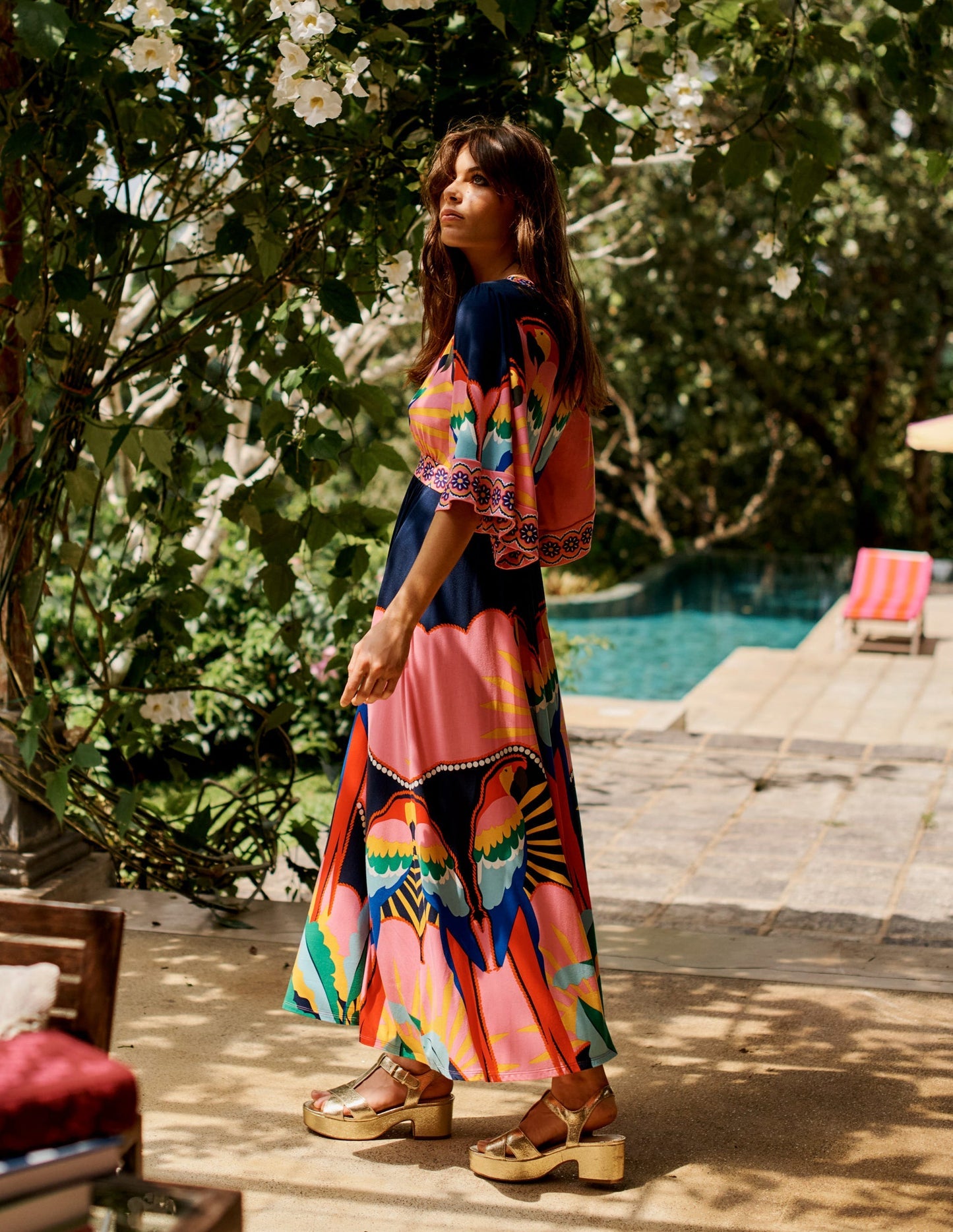 Boden Maya Kimono Jersey Maxi Dress - Multi, Paradise Parrot