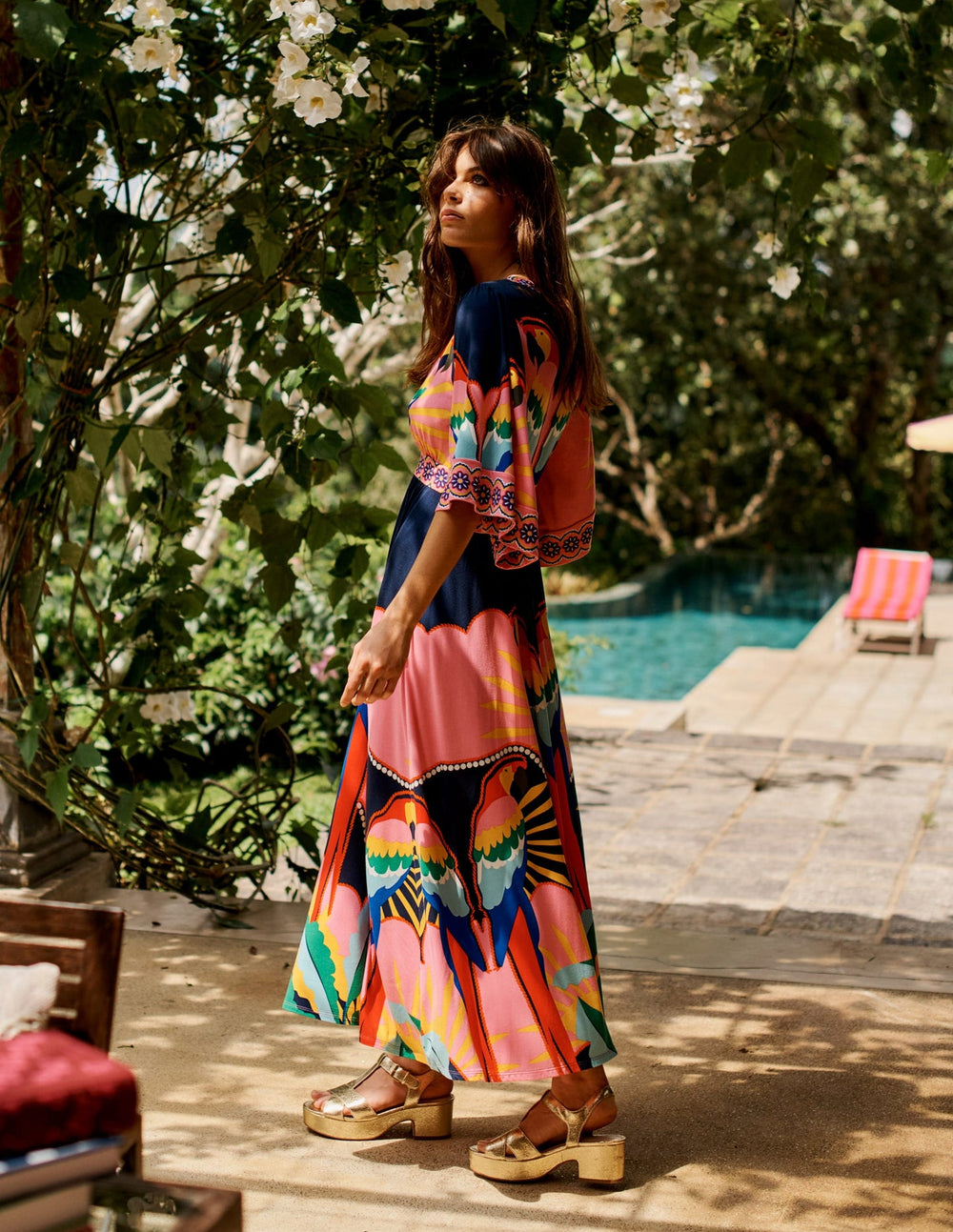 Boden Maya Kimono Jersey Maxi Dress - Multi, Paradise Parrot