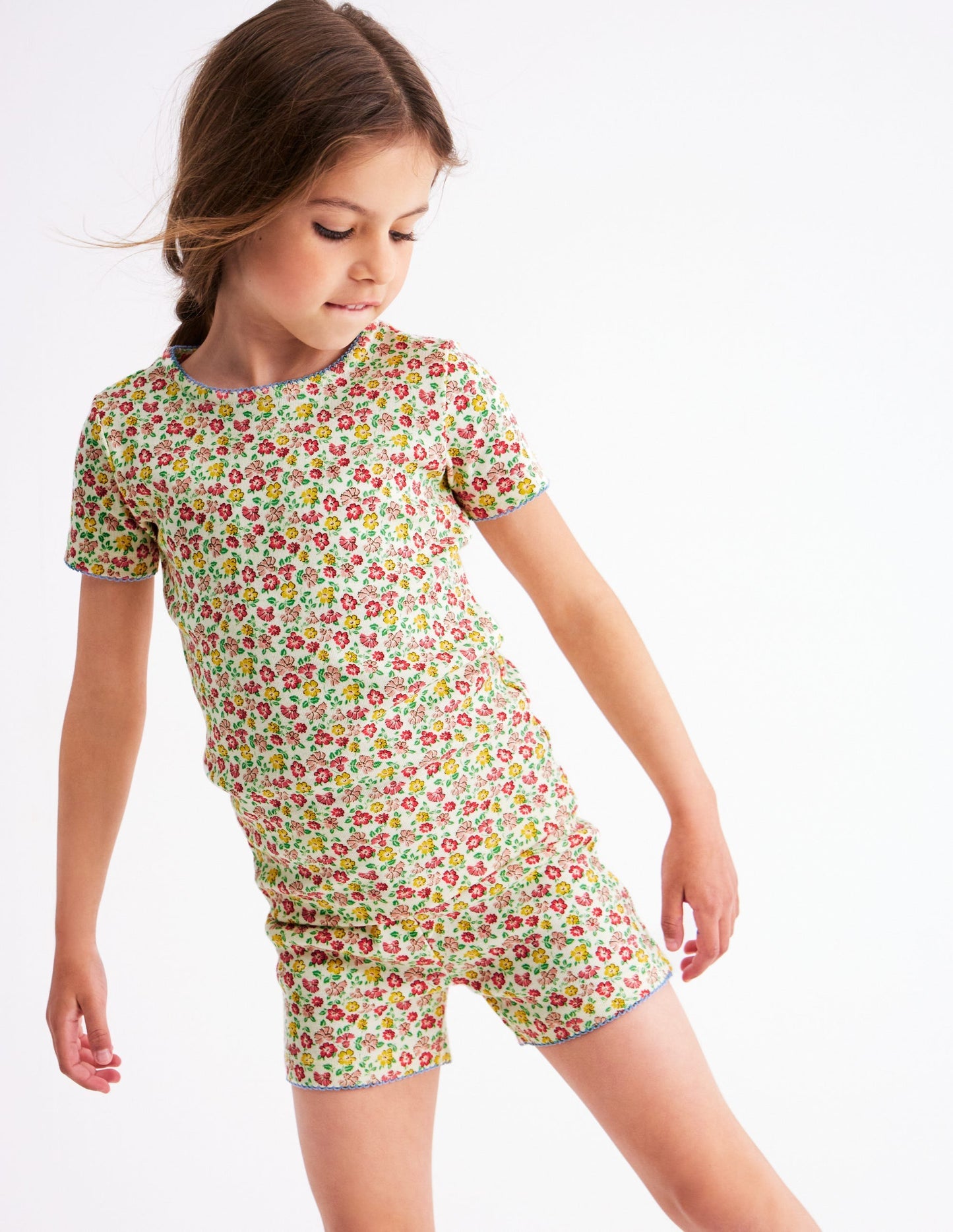 Boden Snug Short John Pajamas - Multi Summer Flowerbed