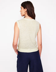 Boden V - Neck Linen Waistcoat - Warm Ivory