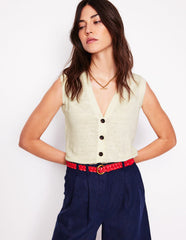 Boden V - Neck Linen Waistcoat - Warm Ivory