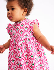 Boden Jersey Frill Sleeve Dress - Pink Rose Woodblock Floral
