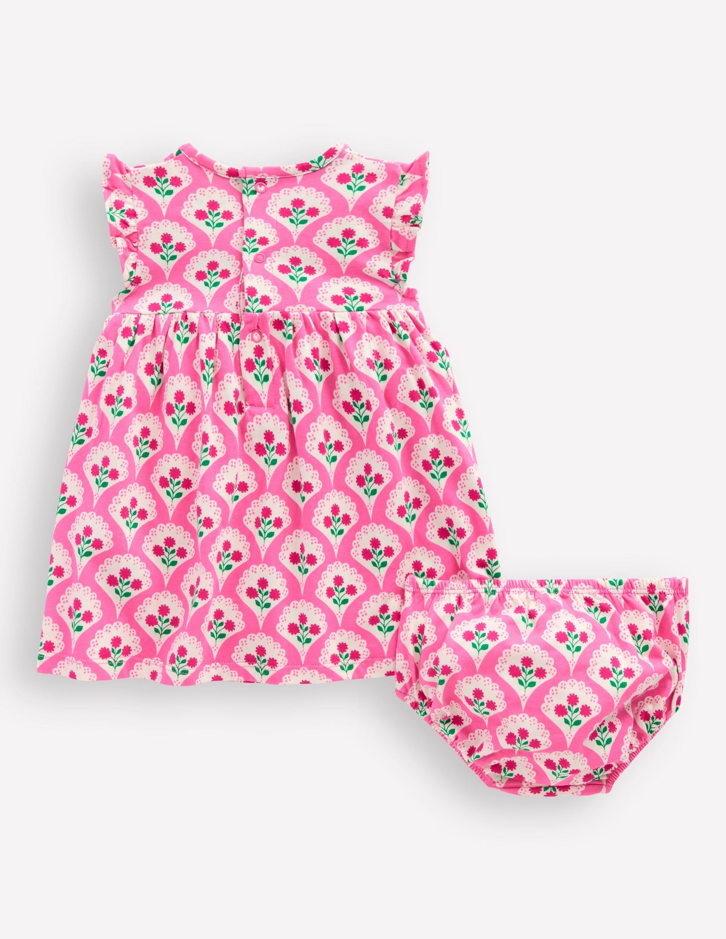 Boden Jersey Frill Sleeve Dress - Pink Rose Woodblock Floral