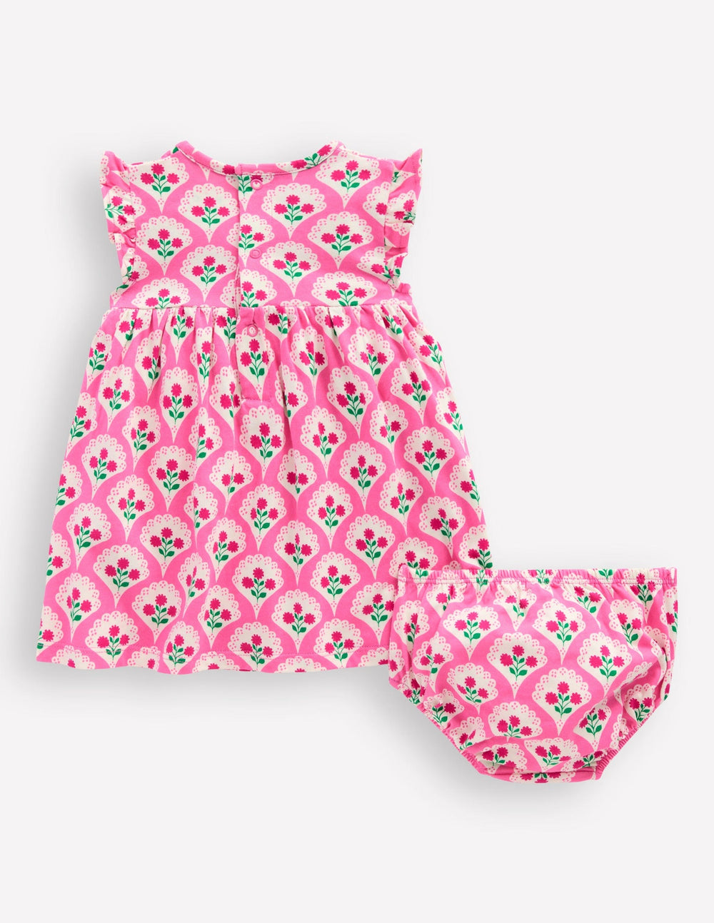 Boden Jersey Frill Sleeve Dress - Pink Rose Woodblock Floral