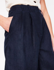 Boden Pleat Linen Wide Leg Shorts - Navy