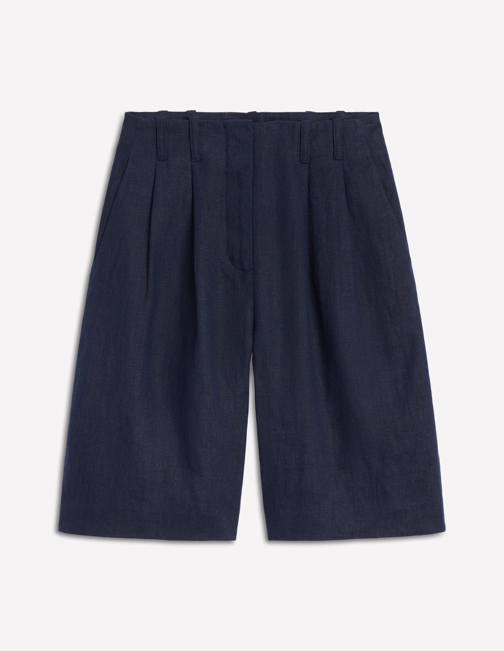 Boden Pleat Linen Wide Leg Shorts - Navy