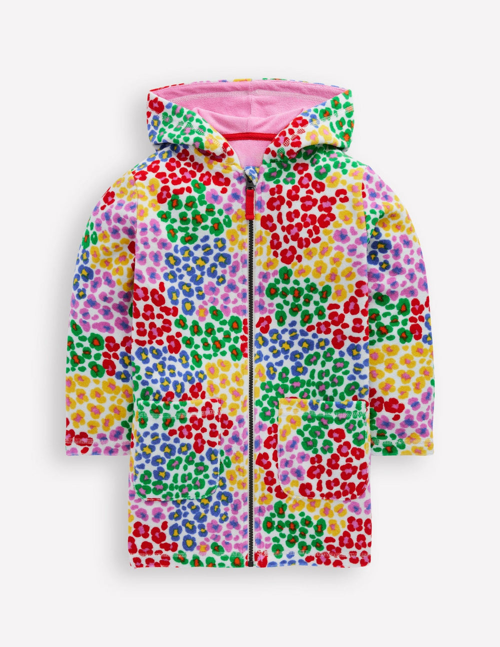 Boden Romie Towelling Zip Throw - On - Multi Rainbow Leopard
