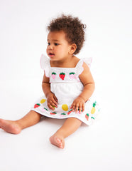 Boden Appliqué Ruffle Dress - Soft Ivory Fruit