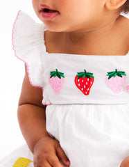 Boden Appliqué Ruffle Dress - Soft Ivory Fruit