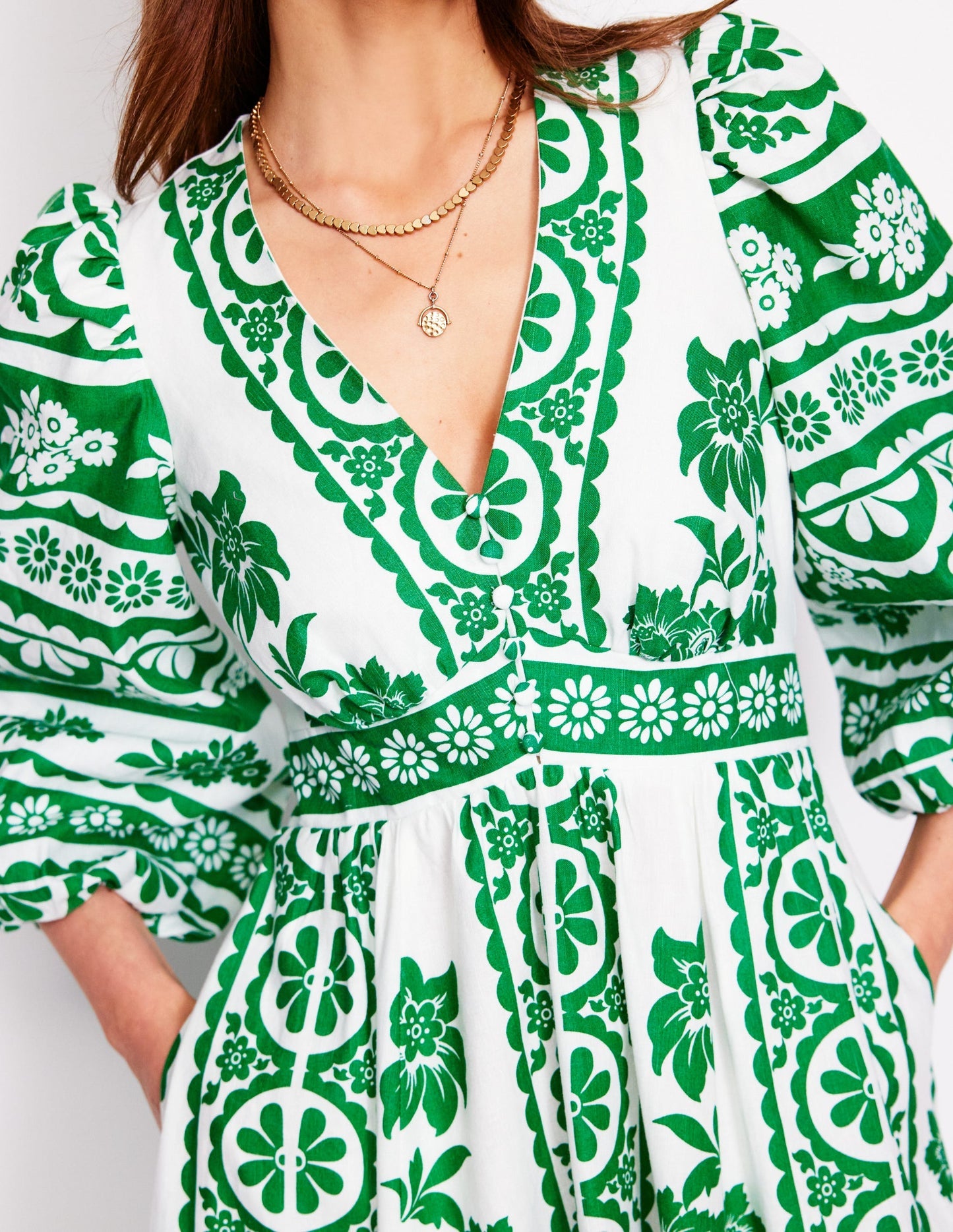 Boden Lola Blouson Maxi Dress - Rich Emerald, Ornate Tropics