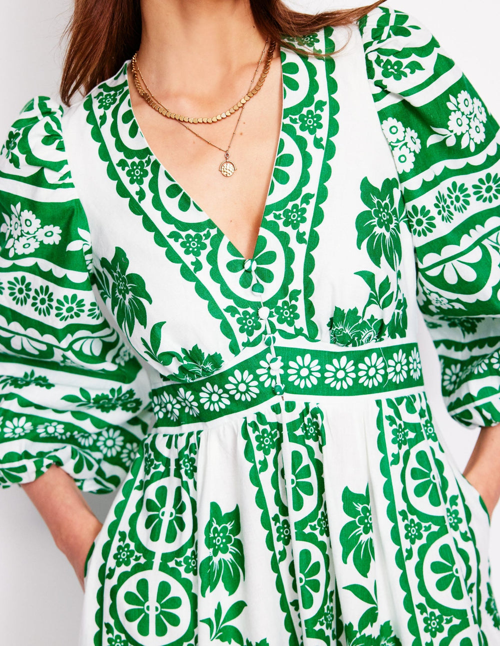 Boden Lola Blouson Maxi Dress - Rich Emerald, Ornate Tropics