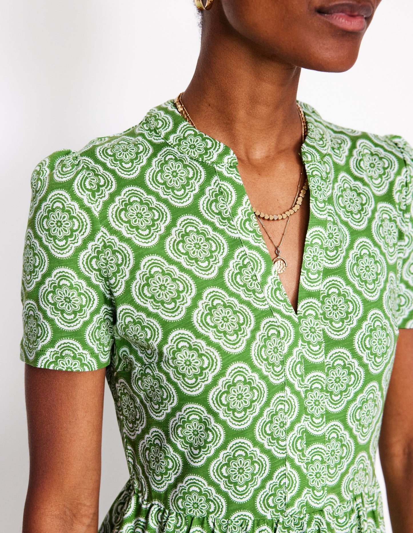 Boden Naomi Short Sleeve Dress - Paradise Green, Botanic Blush