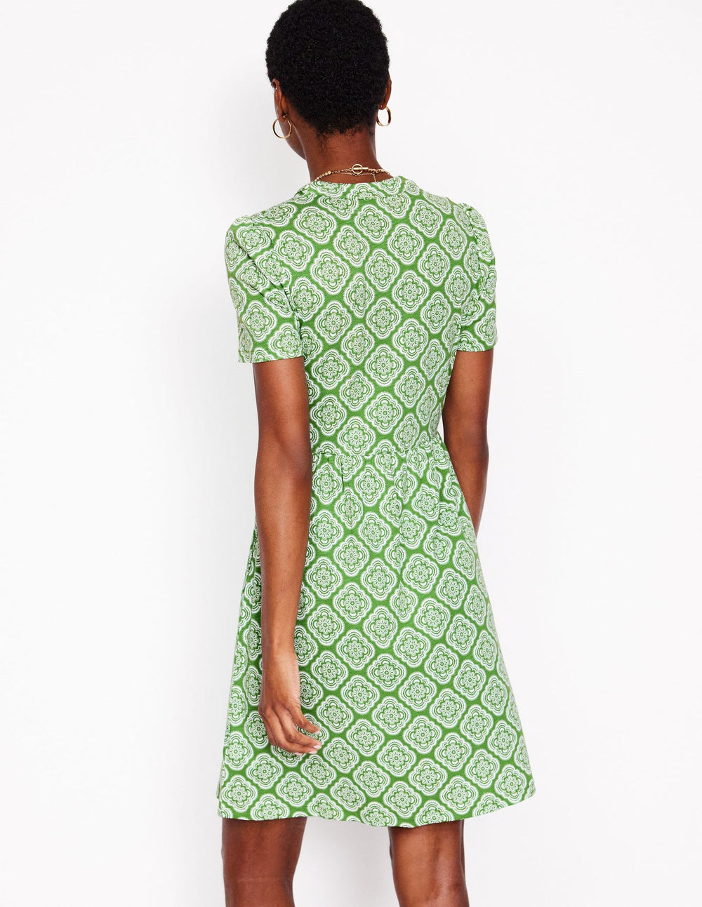 Boden Naomi Short Sleeve Dress - Paradise Green, Botanic Blush