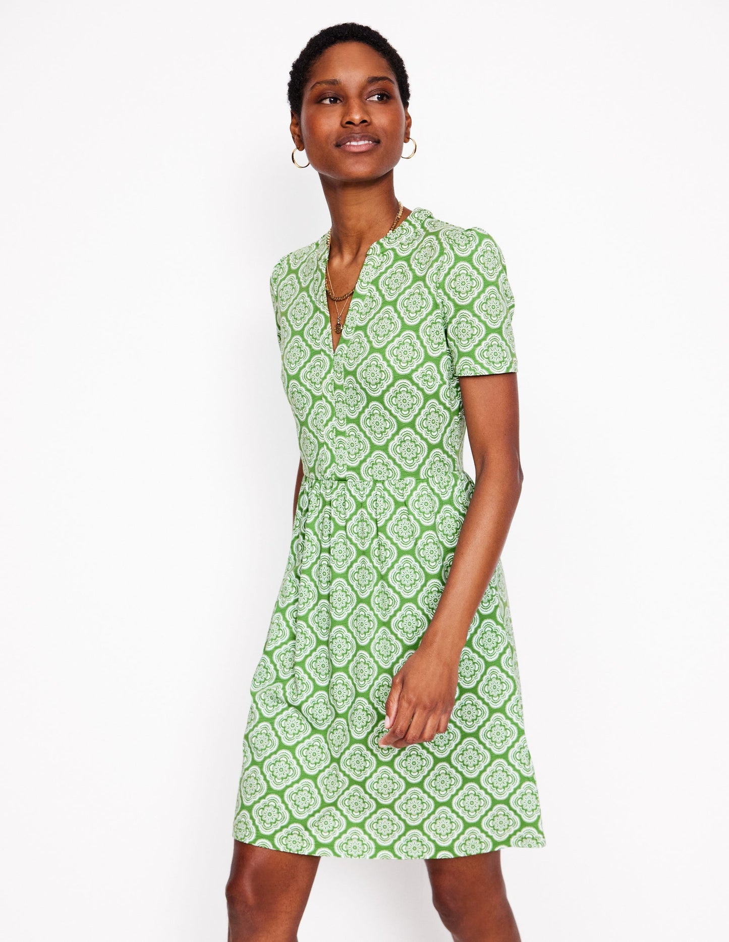 Boden Naomi Short Sleeve Dress - Paradise Green, Botanic Blush